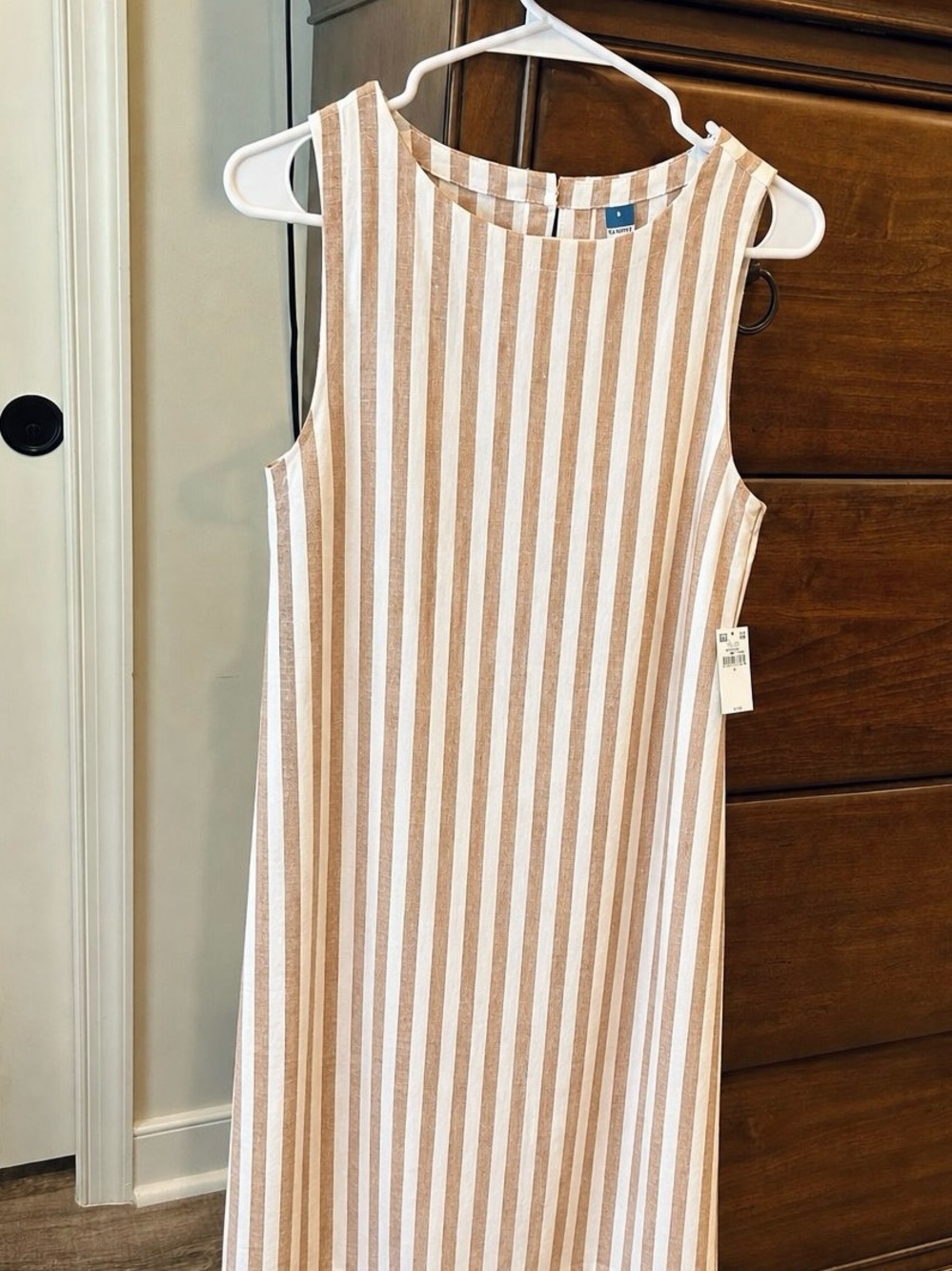 Old Navy Cream and Tan Striped Sleeveless Midi Dress